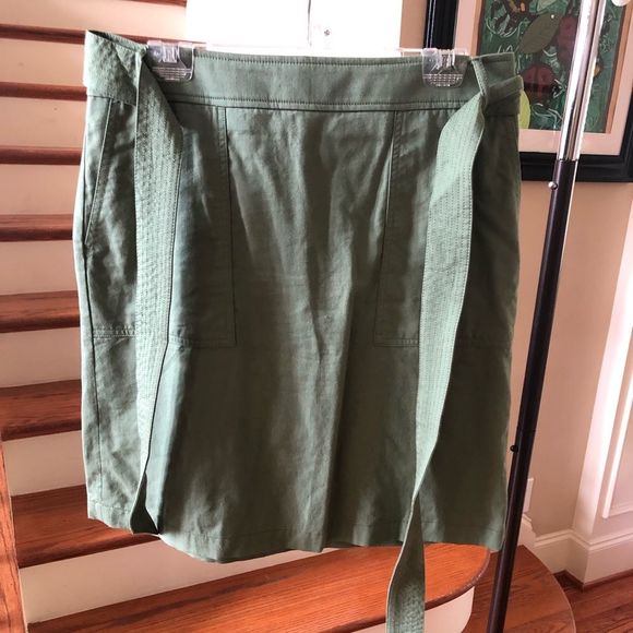 J. Crew Factory Dresses & Skirts - Olive Green Miniskirt With Tie Belt, Size 12